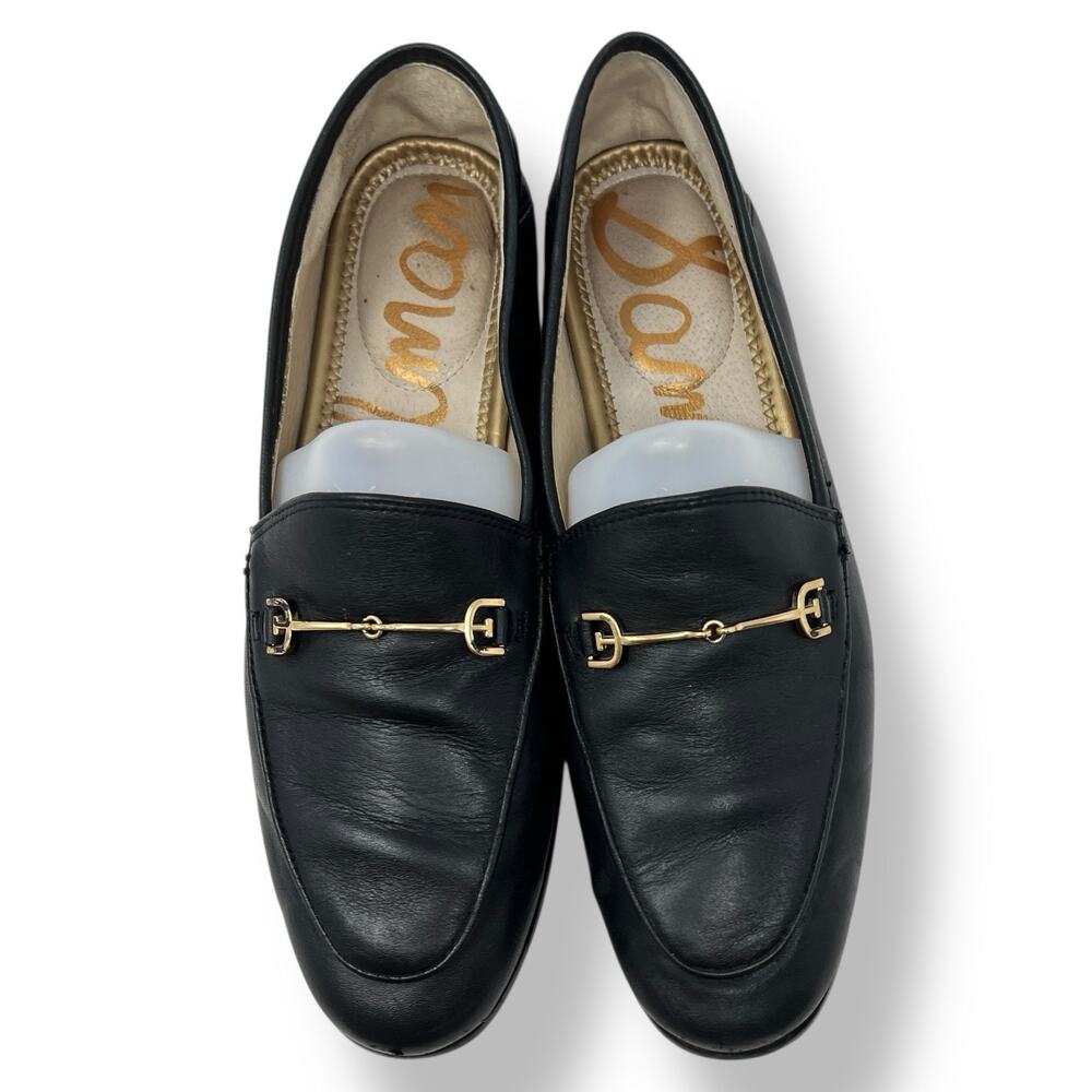 Sam Edelman Black Leather Loafers with Gold Accent
